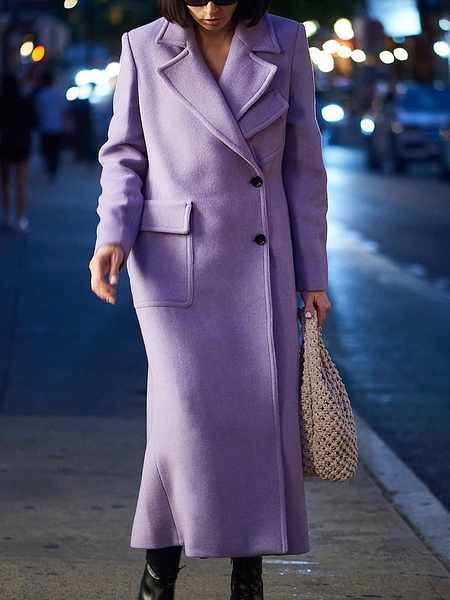 

Loose Urban Lapel Collar Long Sleeve Regular Sleeve Mid-long Coat, Purple, Coats