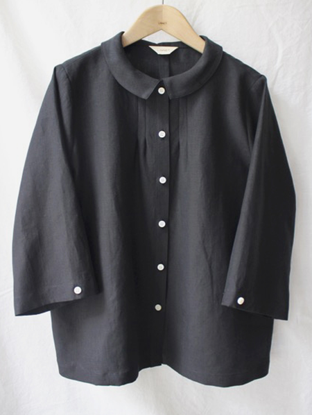 

Loose Cotton And Linen Shawl Collar Linen Shirt, Black, Long/Full Length Sleeve