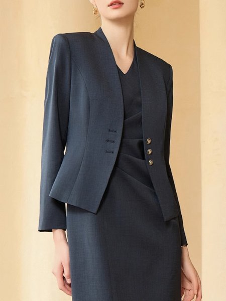 

Elegant Plain Regular Fit Long Sleeve Blazer, As picture, Blazers