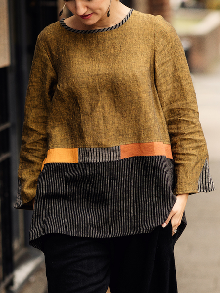 

Linen Linen Blouse, Yellow brown, Long/Full Length Sleeve