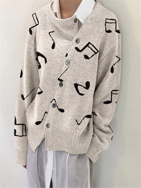 

Women Yarn/Wool Yarn Music Long Sleeve Comfy Casual Sweater, Gray, Sweaters