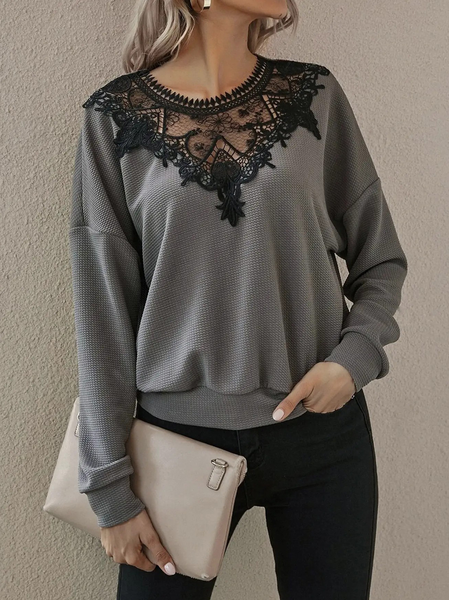 

Casual Crew Neck Plain Sweatshirt, Gray, Hoodies & Sweatshirts