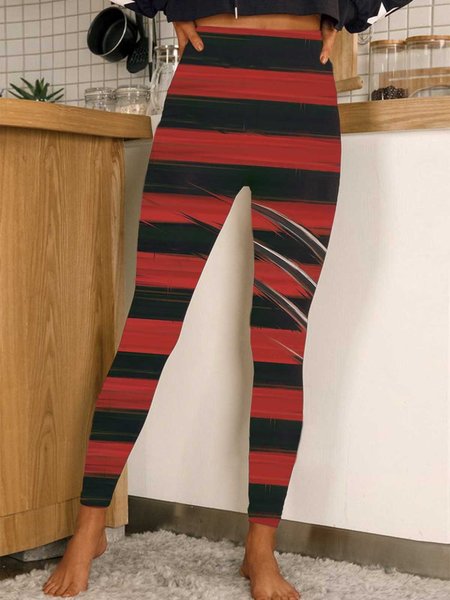

Casual Striped Long Leggings, Red, Leggings