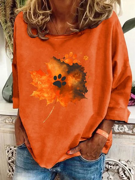 

Maple Leaf Dog Paw Print Casual Sweatshirt, Orange, Hoodies&Sweatshirts