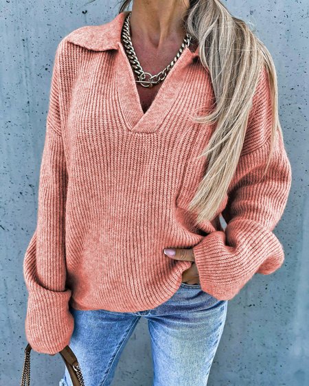 

Women Yarn/Wool Yarn Plain Long Sleeve Comfy Casual Sweater, Orange, Sweaters