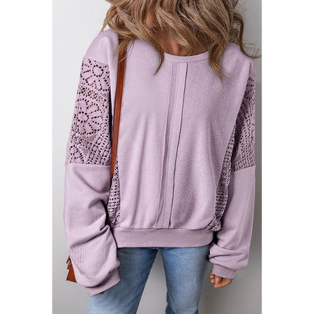 

Women's Crew Neck Plain Lace Casual Spring/Fall Long Sleeve Sweatshirt, Purple, Sweatshirts & Hoodies
