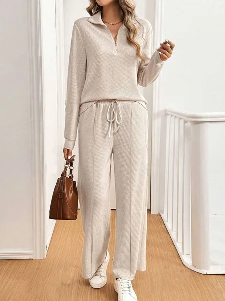 Plain Casual Two-Piece Set, Beige, Suits