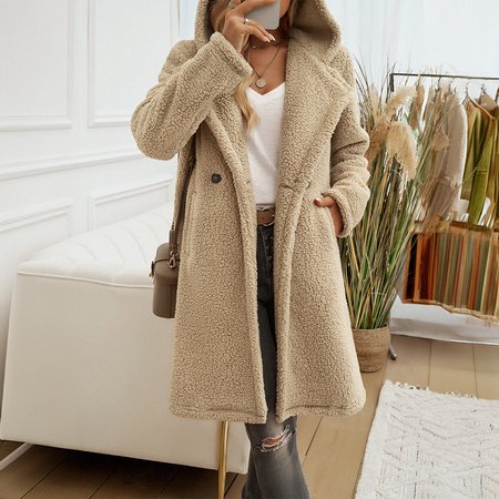 

Hoodie Loose Casual Teddy Jacket, Khaki, Outerwear