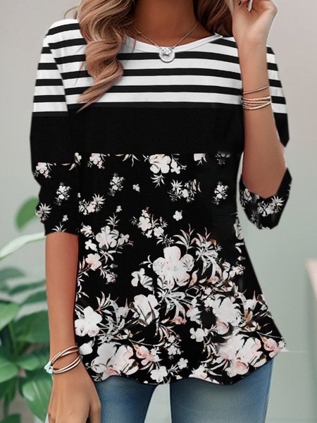 

Jersey Casual Floral T-Shirt Early Autumn, Black, Long sleeves
