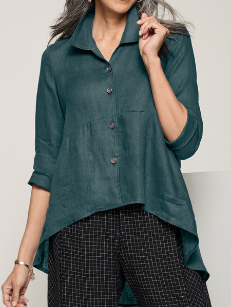 Cotton And Linen Linen Shirt, Green, Blouses & Shirts