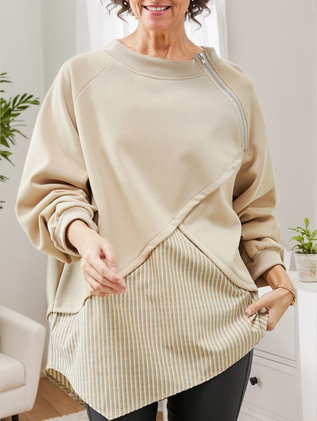 

Plain Linen Sweatshirt, Apricot, Long Sleeves