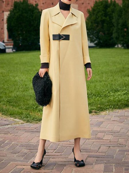 Long Sleeve Loose Urban Trench Coat, Light yellow, Trench Coats