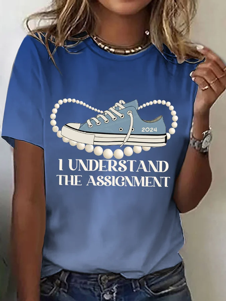 

Women's I Understand The Assignment Casual Printed T-Shirt, Blue, T-shirts