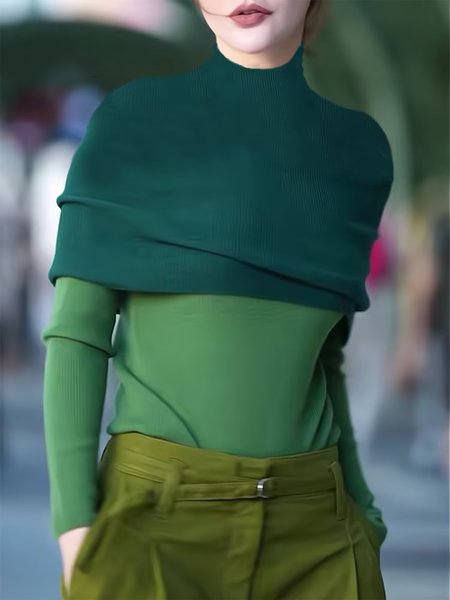 

Color Block Urban Long Sleeve Sweater, Green, Pullovers