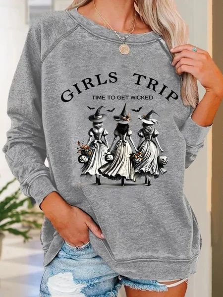 

unny Halloween Witch Girls Trip Time To Get Wicked Casual Sweatshirt, Light gray, Hoodies&Sweatshirts