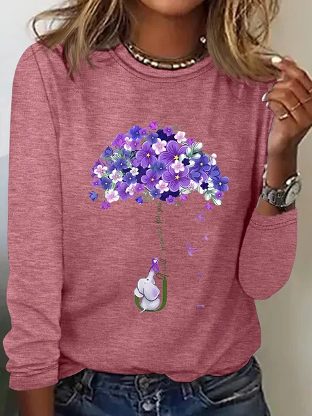 

Women's I Will Remember For You Dementia Alzheimer's Disease Awareness Print Casual Long Sleeve Shirt, Watermelon, Long sleeves