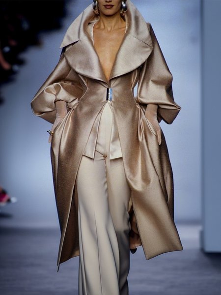 

Elegant Balloon Sleeve Regular Fit Trench Coat, As picture, Trench Coats