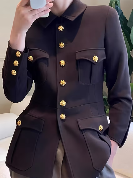 

Regular Fit Shirt Collar Long Sleeve Urban Regular Sleeve Jacket, Black, Jackets