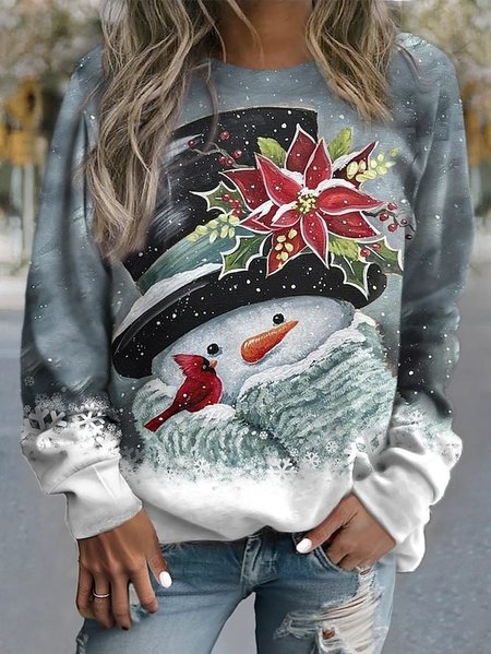 

Women's Crew Neck Christmas Snowman Casual Spring/Fall Long Sleeve Sweatshirt, Deep gray, Sweatshirts & Hoodies