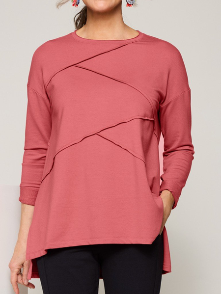

Linen Crew Neck Sweatshirt, Deep pink, Long Sleeves