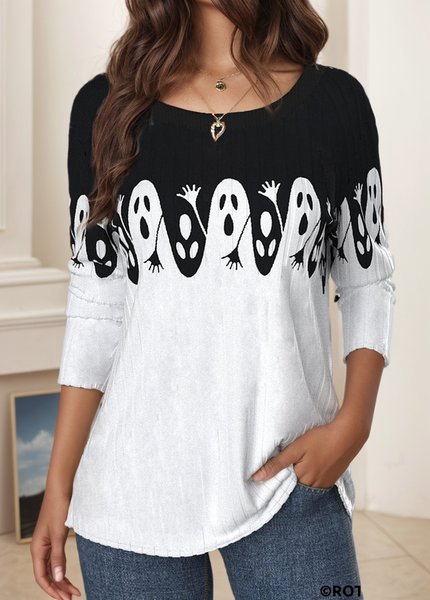 

Women's Long Sleeve Tee T-shirt Spring/Fall Halloween Jersey Crew Neck Daily Going Out Casual Top, White, T-Shirts