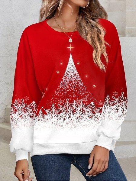 

Women's Crew Neck Christmas Casual Spring/Fall Long Sleeve Sweatshirt, Red, Sweatshirts & Hoodies