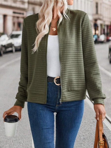 

Women's Autumn Outerwear Casual Zipper Plain Long Sleeve Hoodie Jacket, Army green, Jackets