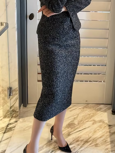 

Elegant Regular Fit Plain Midi Skirt, Black, Skirts