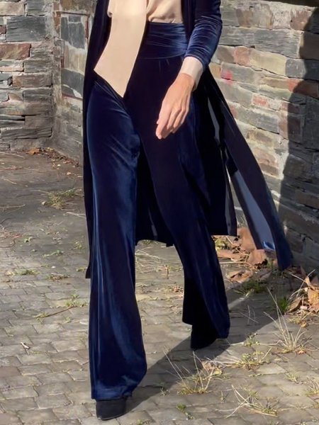 

Velvet Regular Fit Plain Urban Fashion Pants, Deep blue, Pants