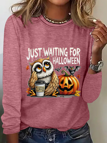 

Halloween Owl Coffee Casual Long Sleeve Shirt, Watermelon, Long sleeves