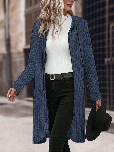 Women's Plain Thicken Loose Jacket, Navyblue, Outerwear