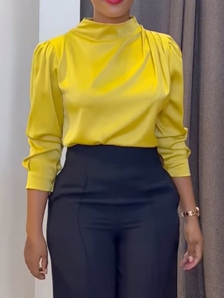 

Elegant Ruched Regular Fit Regular Sleeve Blouse, Yellow, Blouses and Shirts