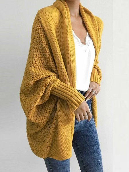 

Raglan Sleeves Casual Plain Cardigan, Yellow, Cardigans