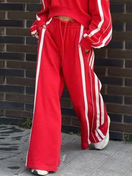 

Daily Casual Color Block Wide leg Pants, Red, Pants