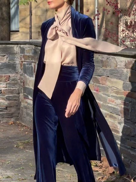 

Urban Velvet Plain Long Sleeve Trench Coat, Deep blue, Trench Coats