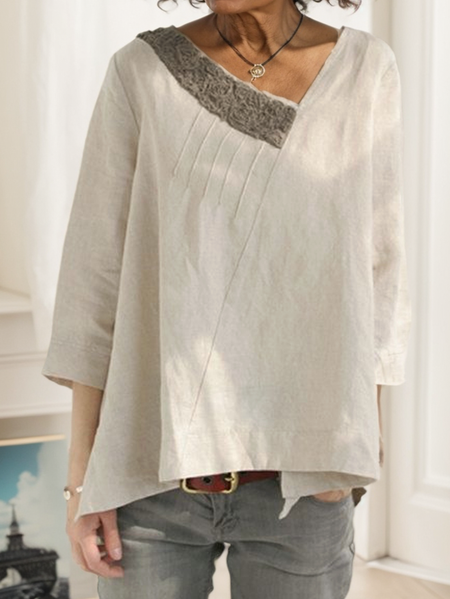 

Linen Asymmetrical Blouse, Oatmeal, Long/Full Length Sleeve