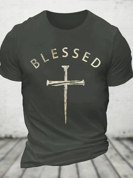 

Blessed Cross Cotton T-Shirt, Dark gray, T-shirts