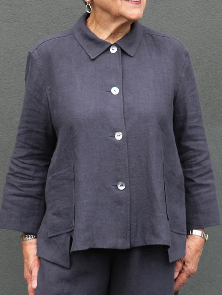 

Linen Plain Shirt Collar Blazer, Gray, Outerwear