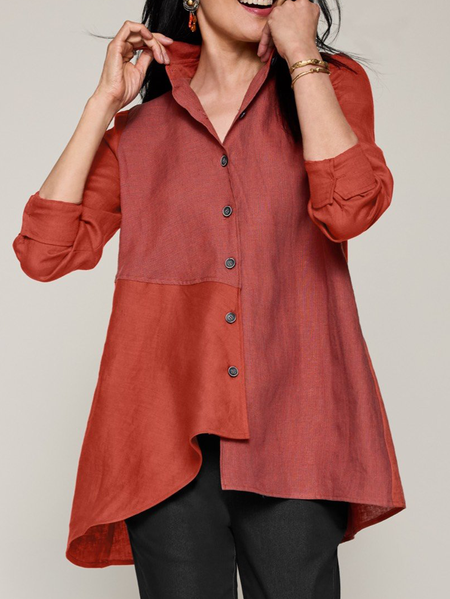Cotton And Linen Linen Shirt, Wine red, Blouses & Shirts