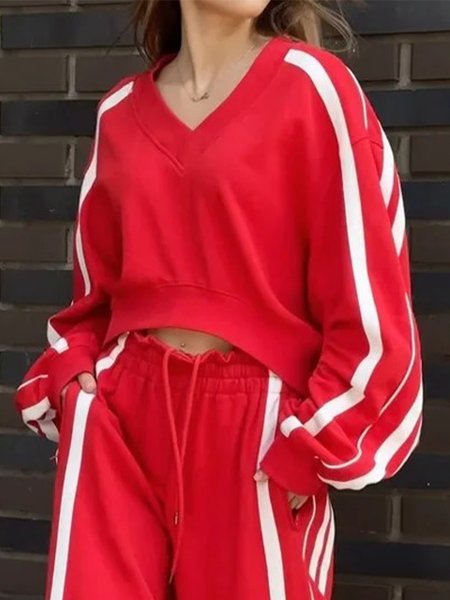 

Casual Loose Color Block Long Sleeve Sweatshirt, Red, Hoodies and Sweatshirts