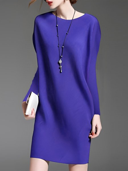 

Crew Neck Elegant Regular Fit Plain Mini Dress, Purple, Mini Dresses