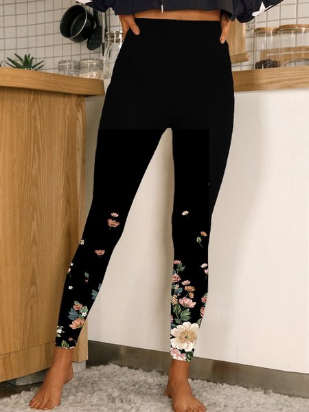 

Women's Floral Casual All Season Long Leggings, Black, Leggings