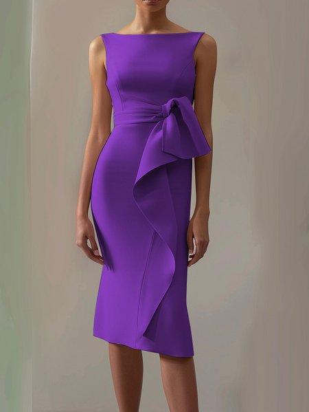 

Women's Sleeveless Summer Plain Ruched Dress Boat Neck Date Going Out Urban Knee Length H-Line Pink, Deep purple, Dresses