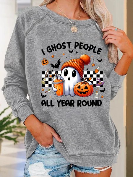 

Retro I Ghost People Halloween Cute Ghost Pumpkin Casual Sweatshirt, Light gray, Hoodies&Sweatshirts