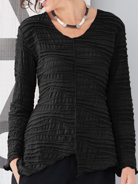 

Women Plain Crew Neck Linen Long Sleeve T-shirt, Black, Long Sleeves