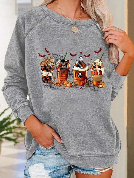 

Skeleton Coffee Cups Halloween Casual Sweatshirt, Light gray, Hoodies&Sweatshirts
