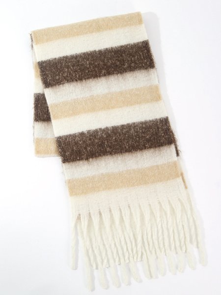 

Casual Plaid Scarf, White-brown, Women Scarves & Shawls