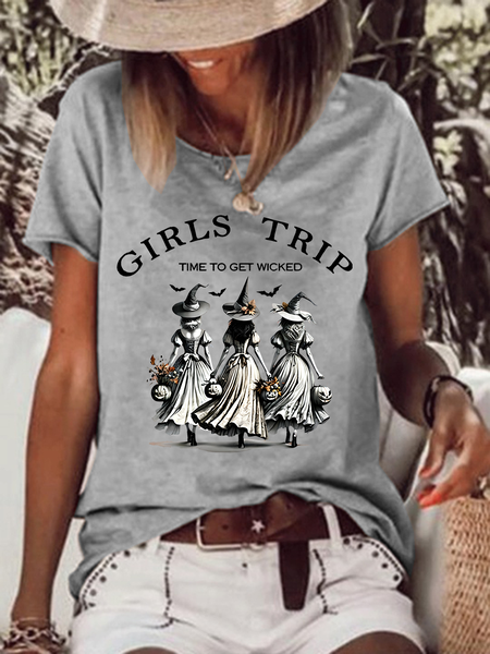 

Women's Funny Halloween Witches Girls Trip Time To Get Wicked Casual T-Shirt, Gray, T-shirts