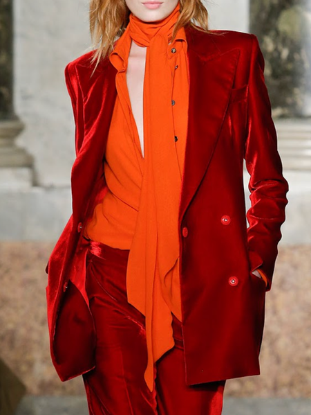 

Velvet Plain Loose Regular Sleeve Urban Blazer, Red, Blazers