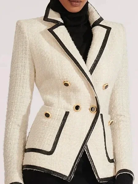 

Color Block Regular Fit Regular Sleeve Lapel Collar Long Sleeve Urban Blazer, White, Blazers